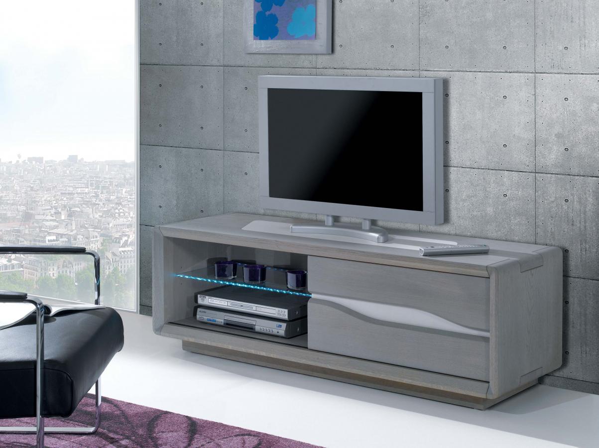 Petit meuble TV moderne 1 tiroir 1 niche en chêne avec inscrustation  céramique